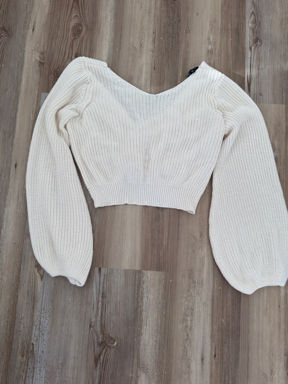 Lulu's Ivory Cropped Knit Sweater with Balloon Sleeves